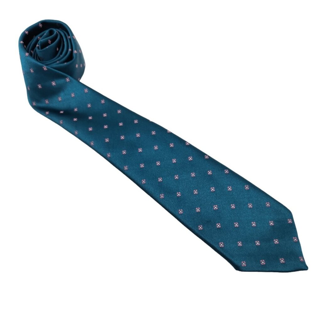 Vintage‎ Sears The Mens Store Tie Necktie Turquoise Blue and Pink Polk Dot EUC